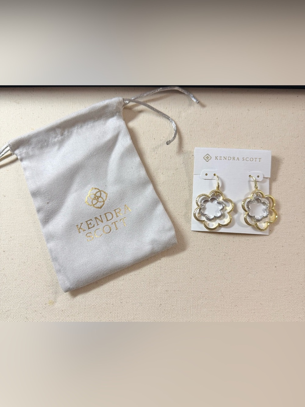 Kendra Scott Two-Tone Gold and Silver Floral Drop Earrings